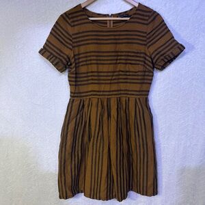 Broadway & Broome - Mustard Yellow and Black Pleated A-Line Mini Dress